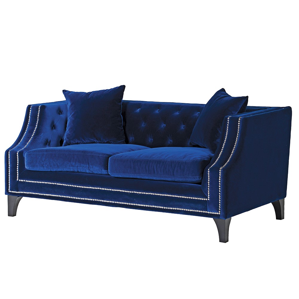Traditional Chesterfield Sofa, Blue Studded 2 Seater Sofa