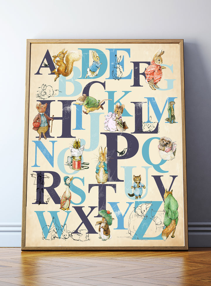 Peter Rabbit Alphabet Print, Beatrix Potter Nursery Art, English Alphabet