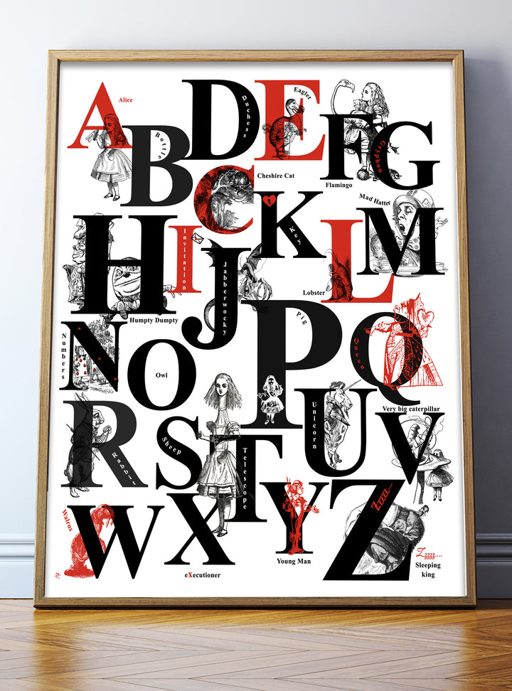 Alice In Wonderland Print – Alphabet Print B&W