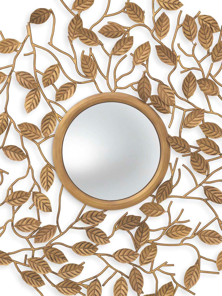 Vintage brass  leaf mirror, Convex glass mirror