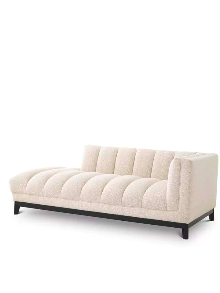 Bouclé Cream Chaise Lounge Sofa, High End Designer Sofa