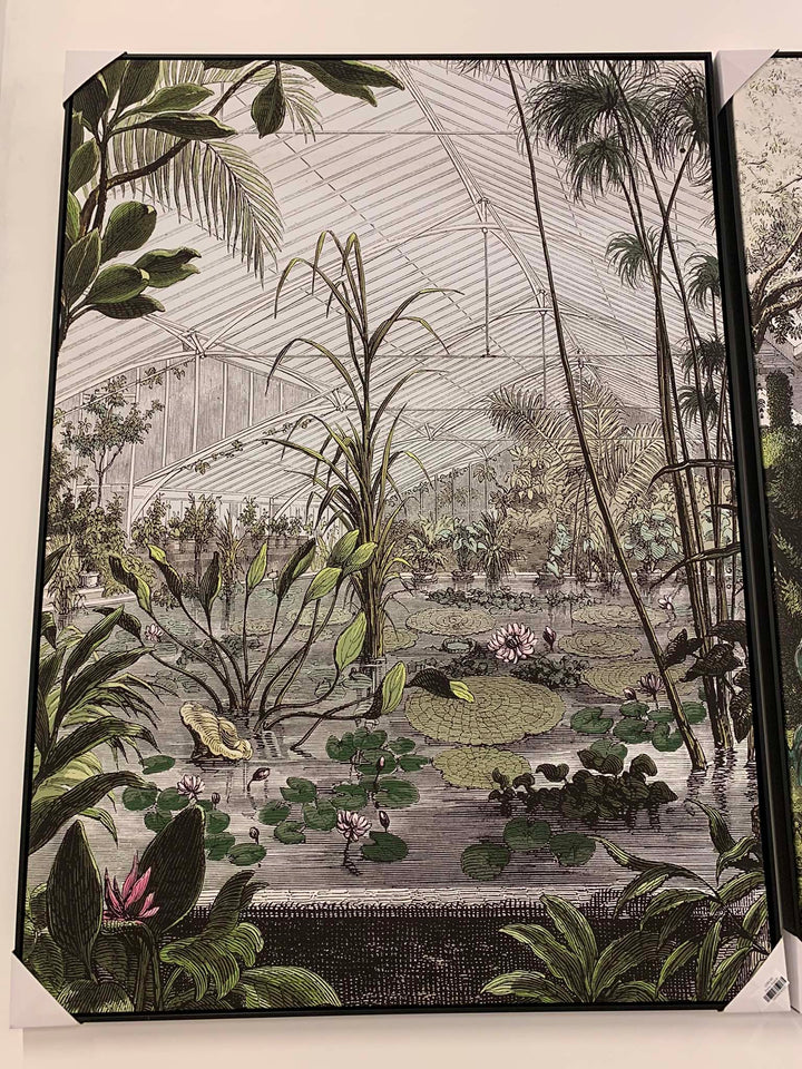 Outdoor Garden Framed Canvas, Greenhouse Botanical Wall Art BLACK frame