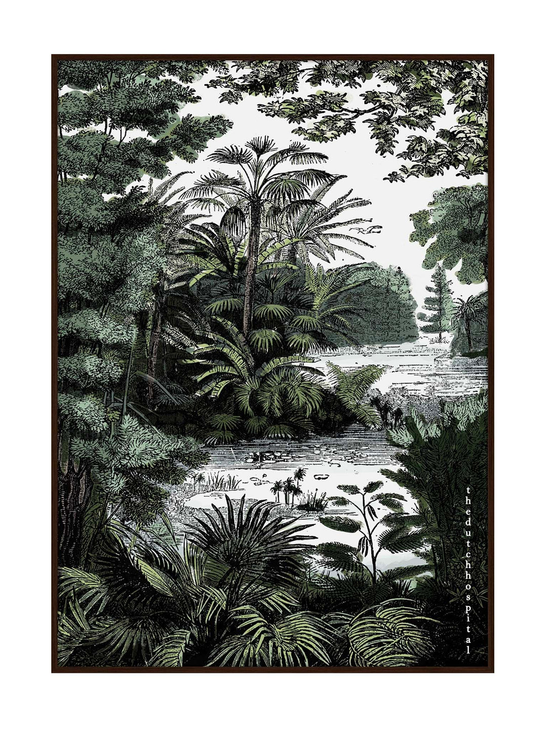 Tropical Garden, Lotus Pond Wall Picture, Outdoor Garden Wall Art BLACK frame