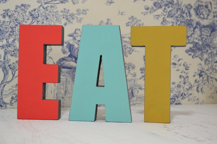 EAT : Bright and Bold Colour 3D Wooden Letters for Home and Kitchen