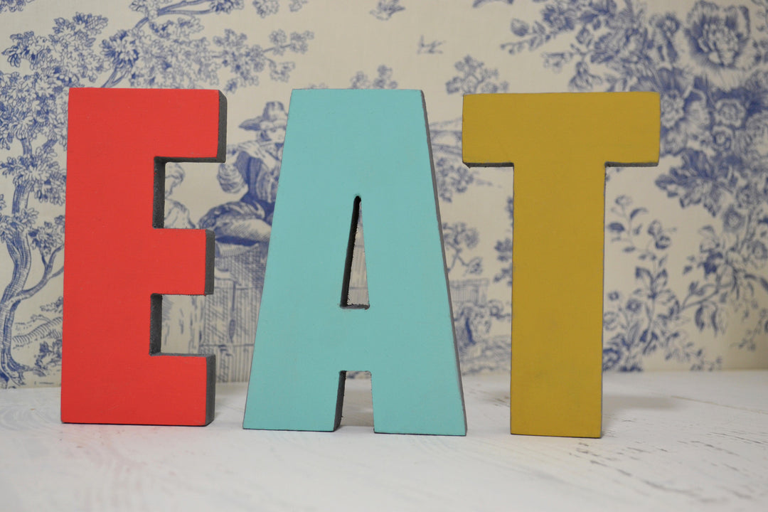EAT : Bright and Bold Colour 3D Wooden Letters for Home and Kitchen