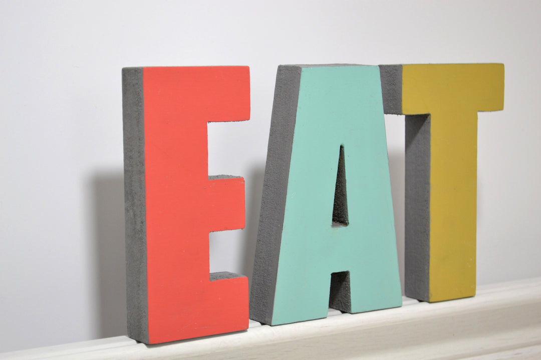 EAT : Bright and Bold Colour 3D Wooden Letters for Home and Kitchen