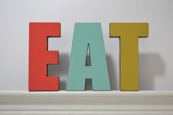 EAT : Bright and Bold Colour 3D Wooden Letters for Home and Kitchen