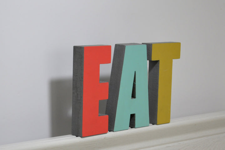 EAT : Bright and Bold Colour 3D Wooden Letters for Home and Kitchen