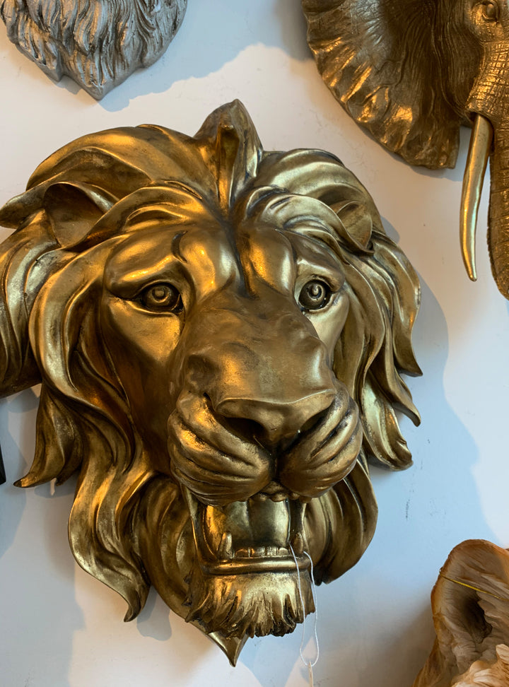 Large Gold Roaring Lion Wall Head