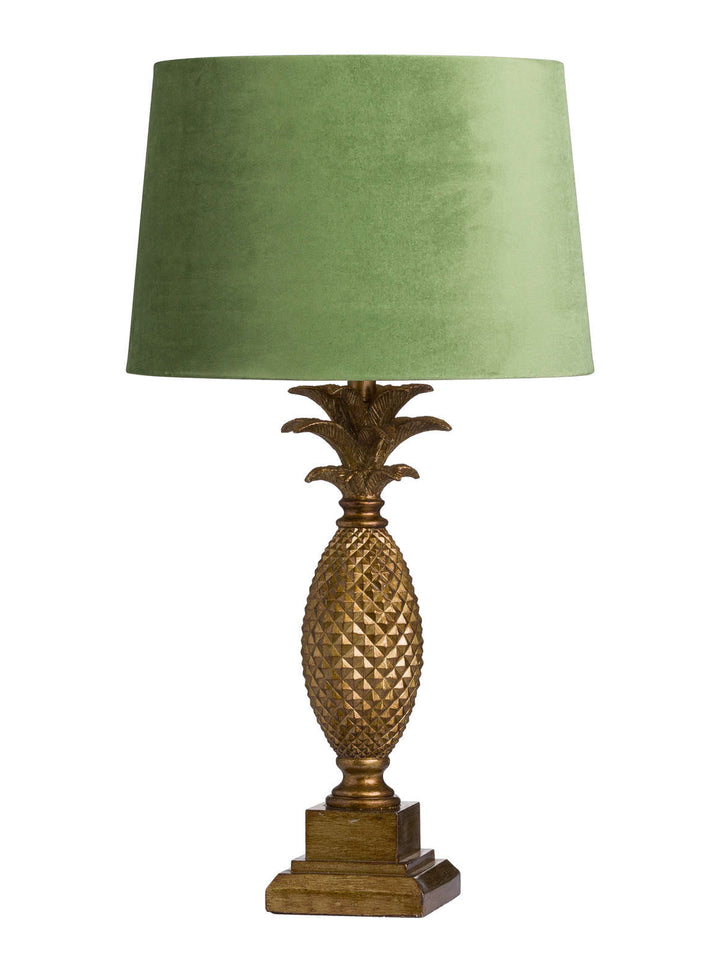Large Gold Pineapple Table Lamp with Green Shade - Mid Century Table Lamp