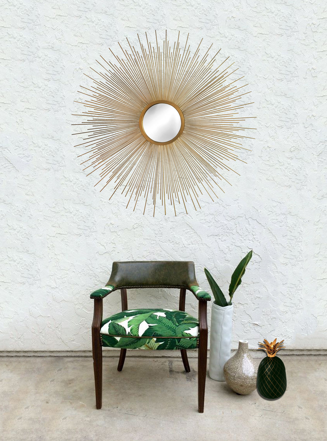 Sunburst Mirror, Retro Mid Century Starburst Wall Mirror Gold Sun