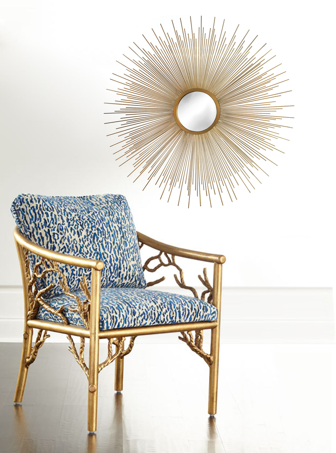 Sunburst Mirror, Retro Mid Century Starburst Wall Mirror Gold Sun