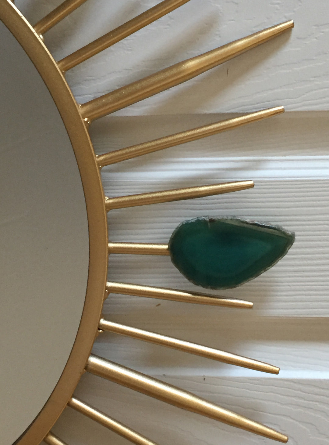 Green Agate Stone Sunburst Wall Mirror, Natural Green Agate