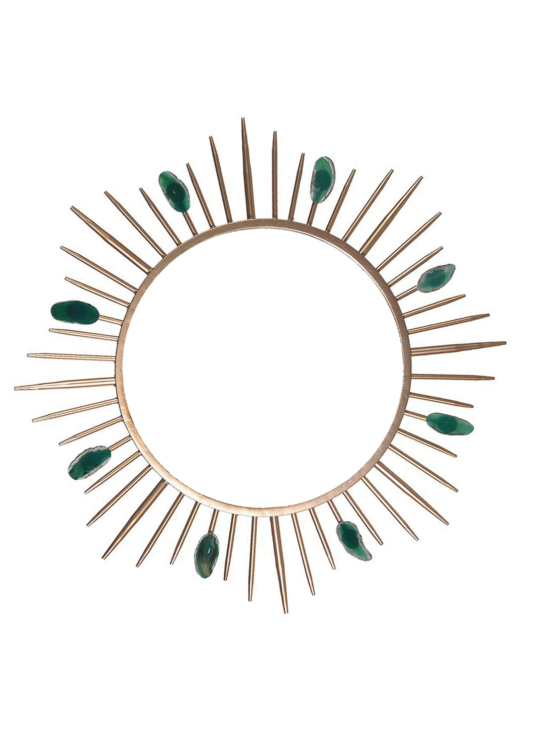 Green Agate Stone Sunburst Wall Mirror, Natural Green Agate
