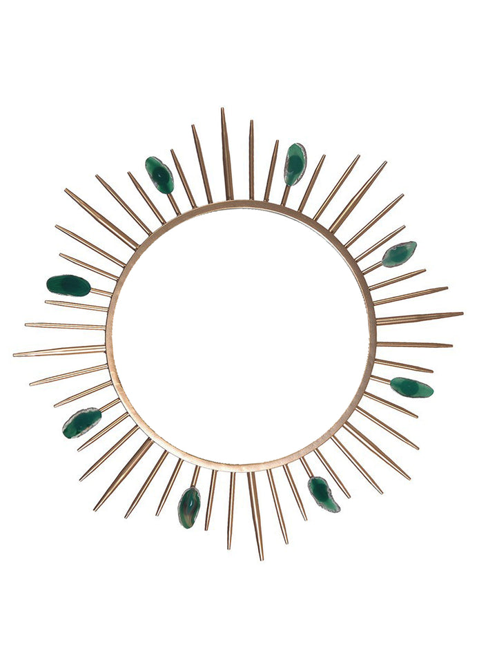 Green Agate Stone Sunburst Wall Mirror, Natural Green Agate