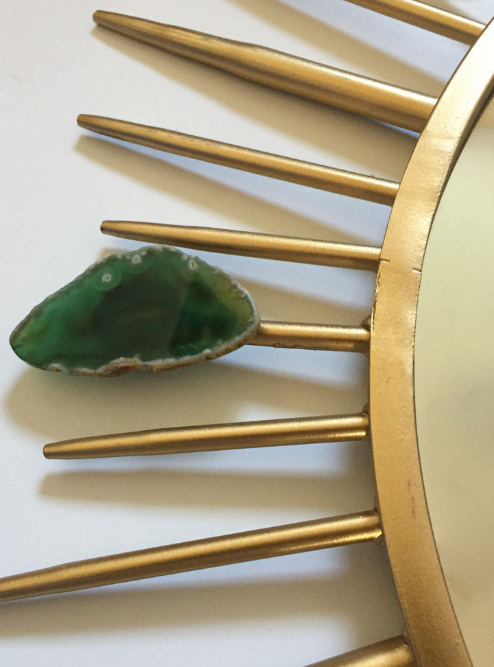 Green Agate Stone Sunburst Wall Mirror, Natural Green Agate