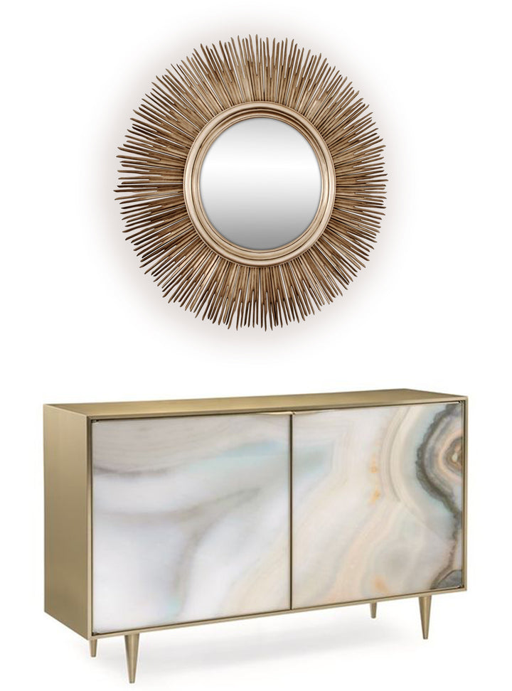 Large Sun Mirror –  Designer Mirror in mahogany champagne Colour