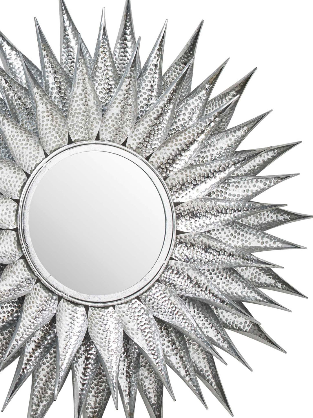 Large Silver Mirror, Sunflower Mirror, Silver Hammered Metal Mirror