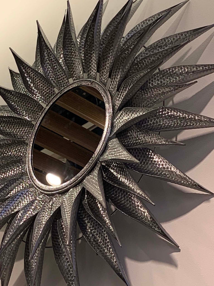 Large Silver Mirror, Sunflower Mirror, Silver Hammered Metal Mirror