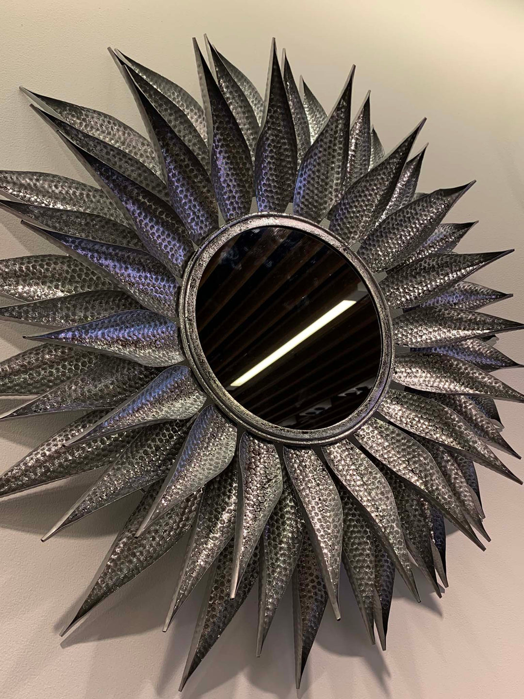 Large Silver Mirror, Sunflower Mirror, Silver Hammered Metal Mirror