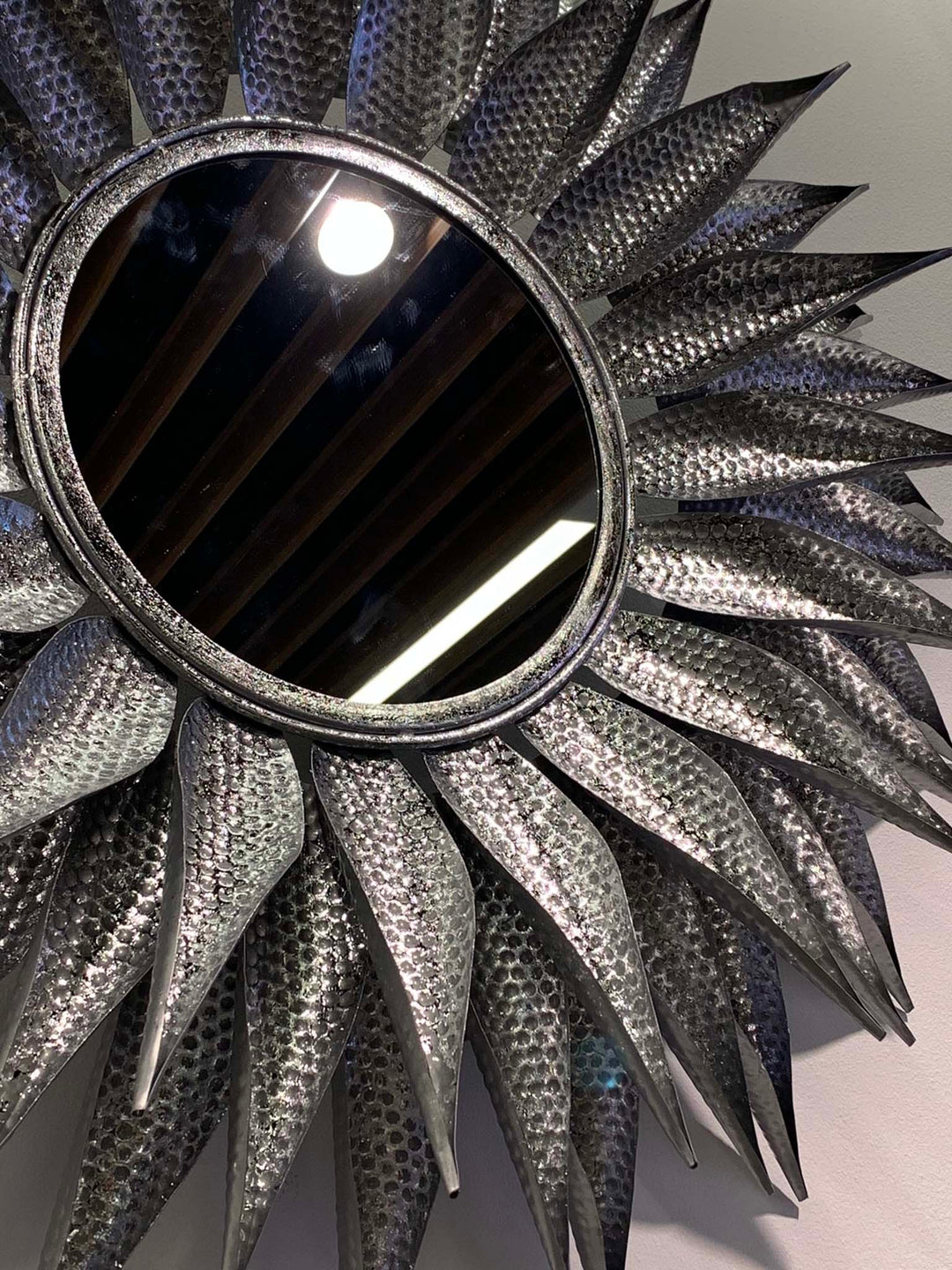 Large Silver Mirror, Sunflower Mirror, Silver Hammered Metal Mirror