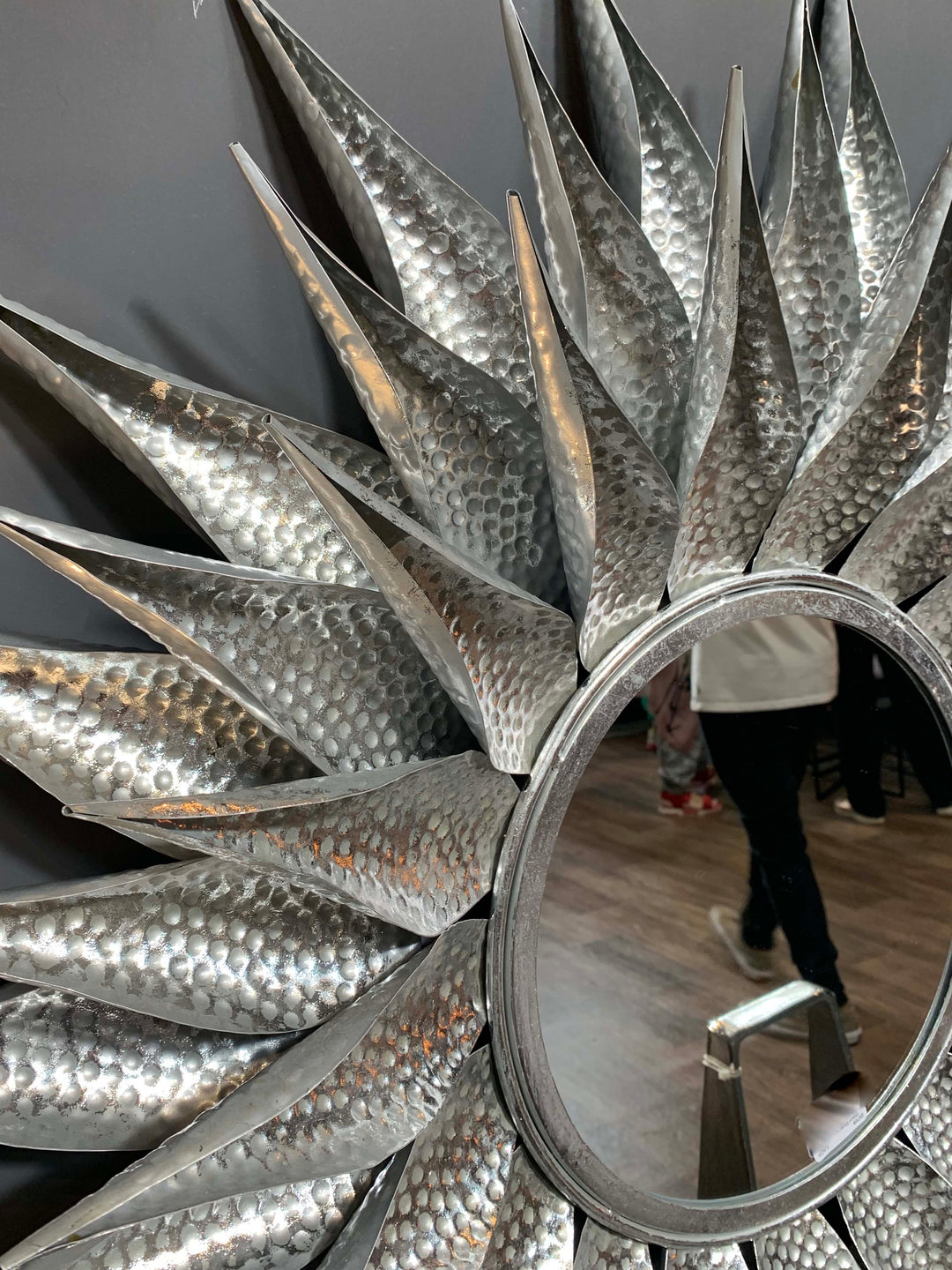 Large Silver Mirror, Sunflower Mirror, Silver Hammered Metal Mirror