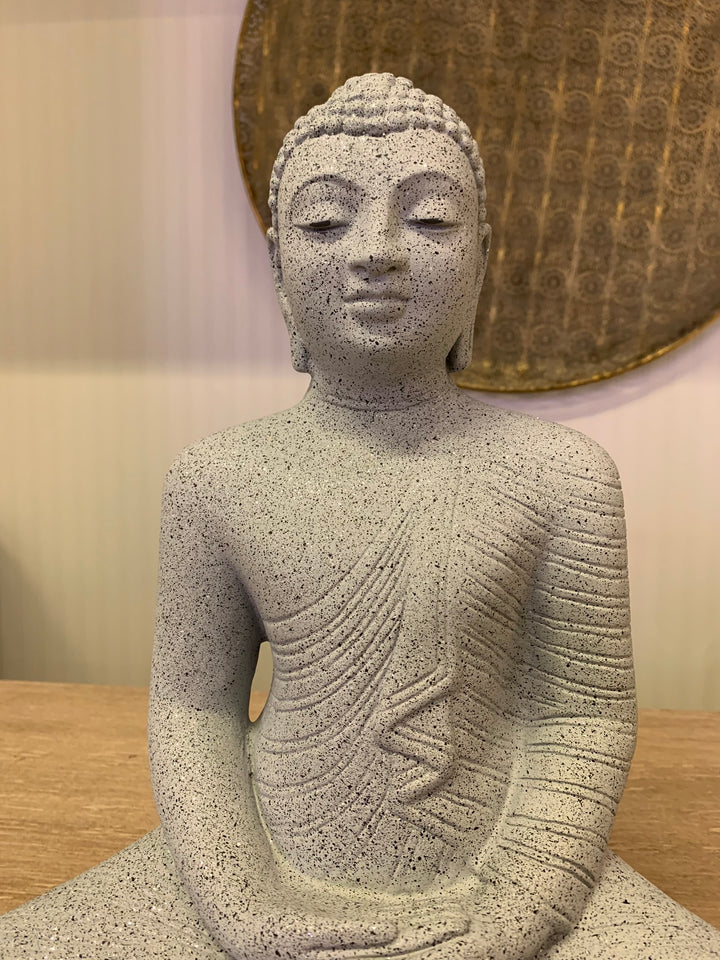 Seated Buddha Statue Grey Stone Effect