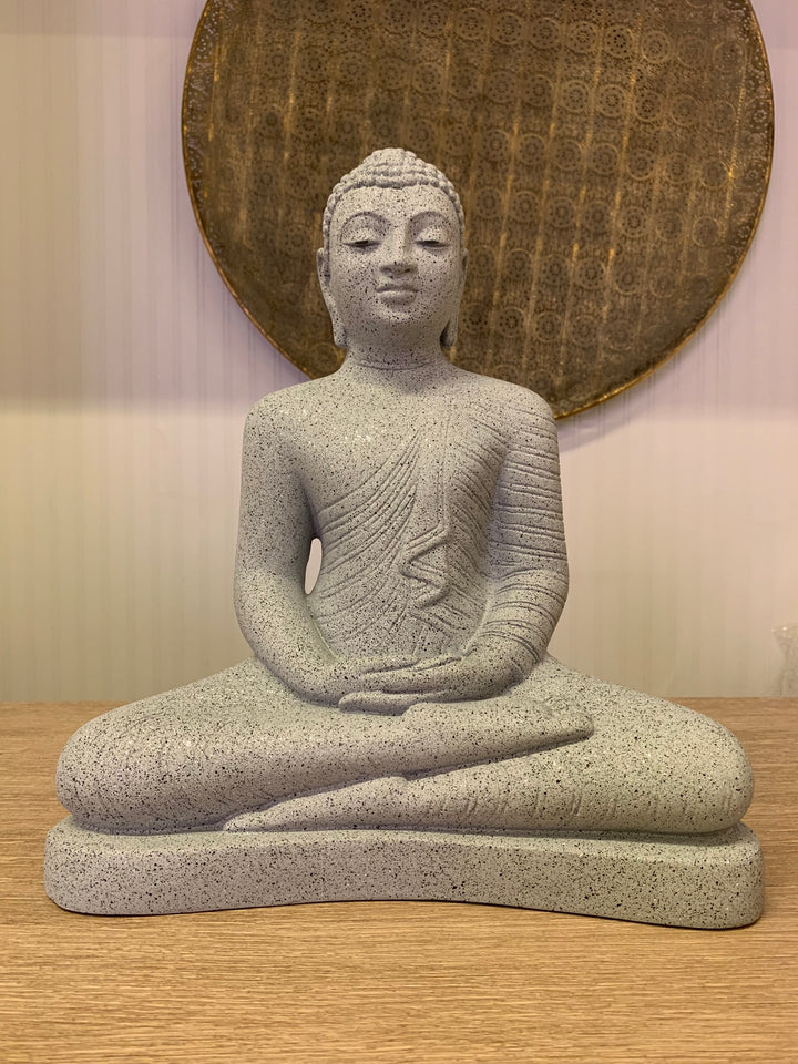 Seated Buddha Statue Grey Stone Effect