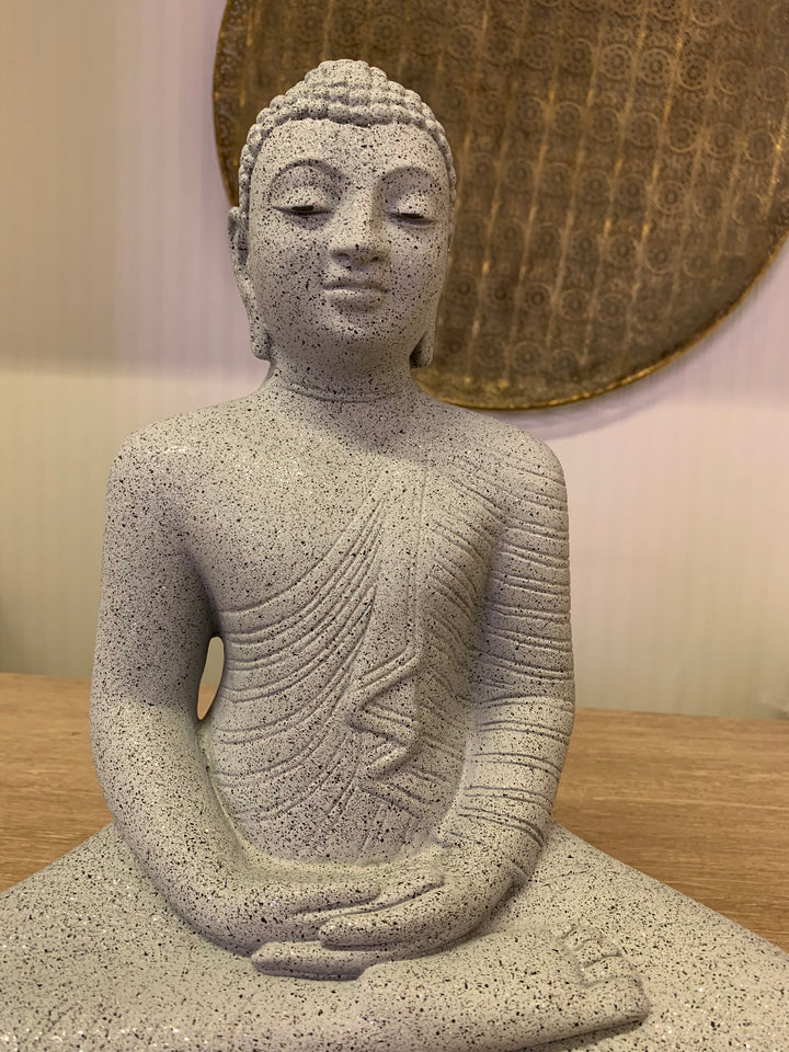 Seated Buddha Statue Grey Stone Effect