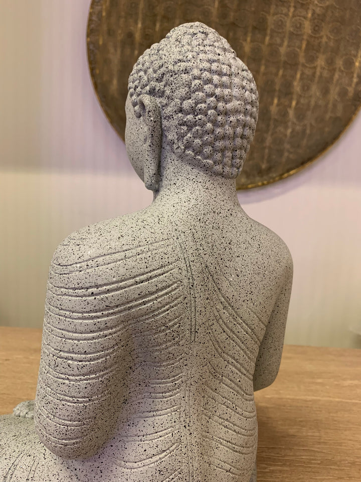 Seated Buddha Statue Grey Stone Effect