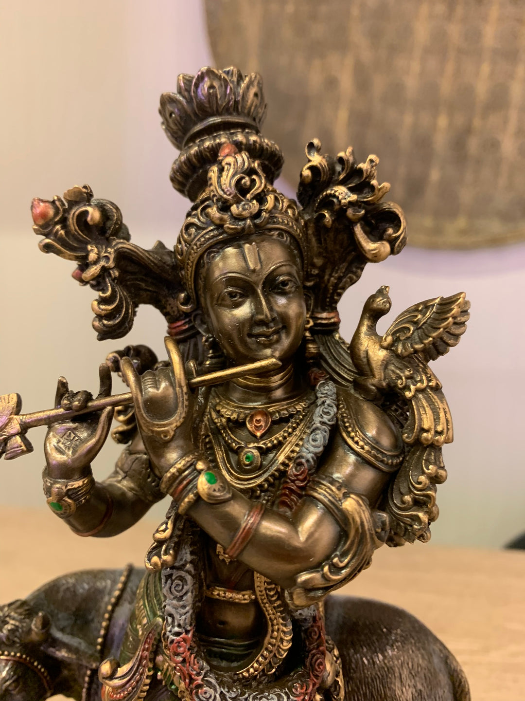 Lord Krishna and The Cow,  Hindu Statue, 28cm