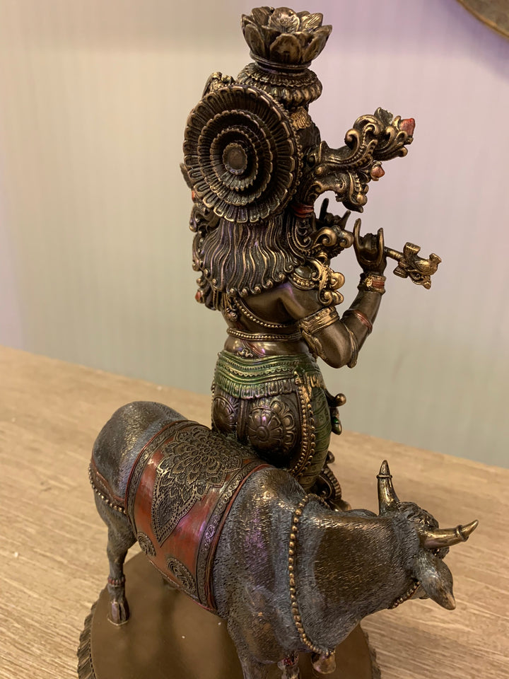 Lord Krishna and The Cow,  Hindu Statue, 28cm