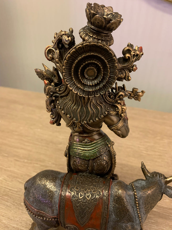 Lord Krishna and The Cow,  Hindu Statue, 28cm