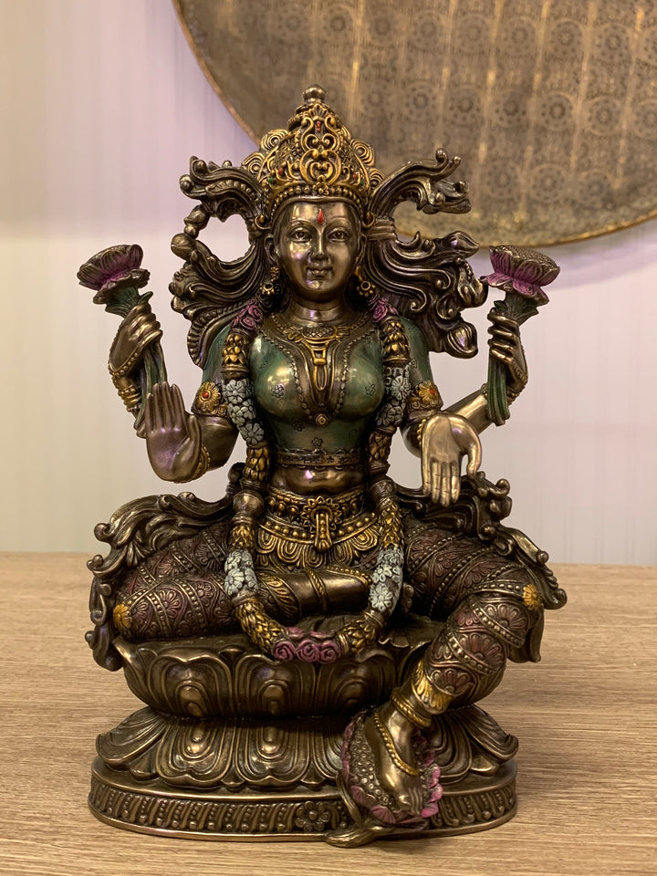 Goddess Lakshmi Sitting on Lotus,  Hindu God Statue, 28cm