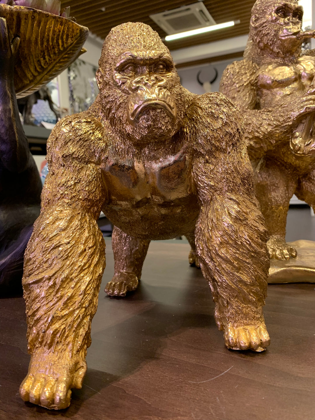 Gorilla Sculpture, Gold Plated Gorilla, 38cm