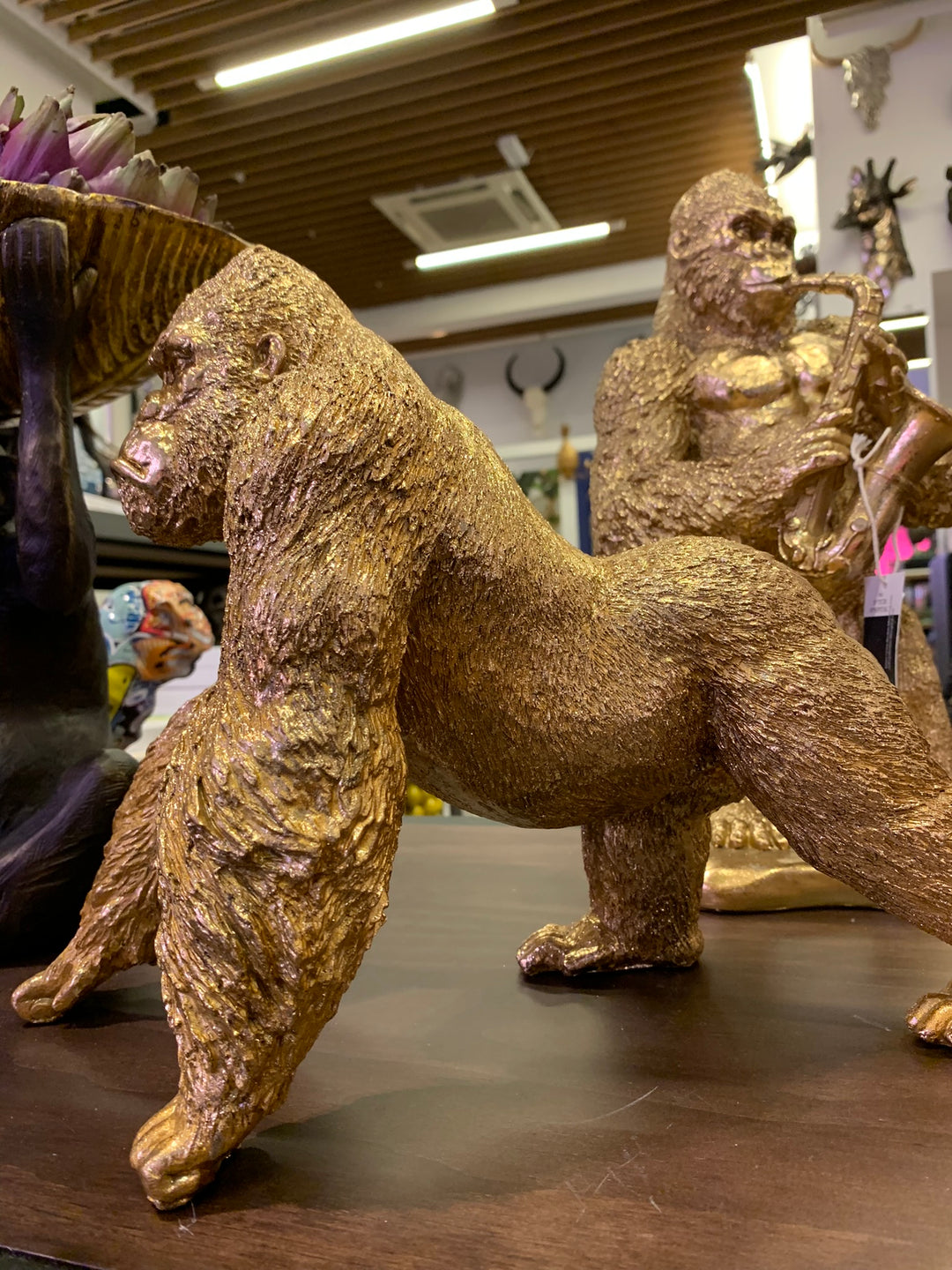 Gorilla Sculpture, Gold Plated Gorilla