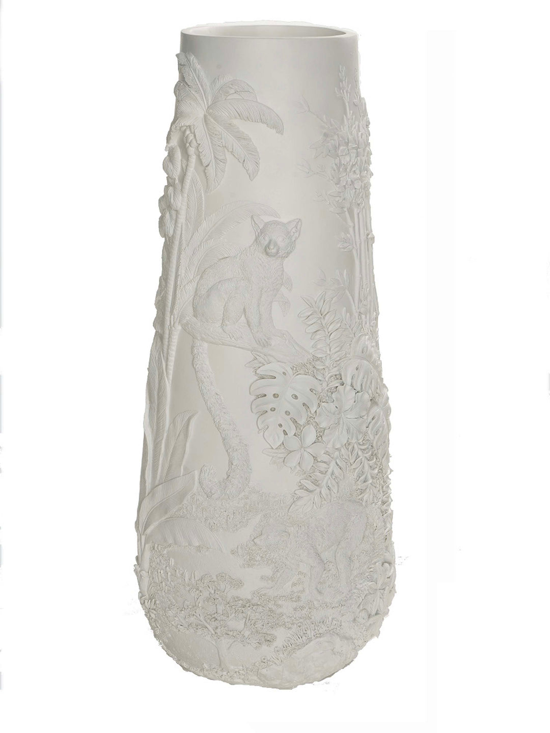 Handcrafted large decorative jungle themed vase white