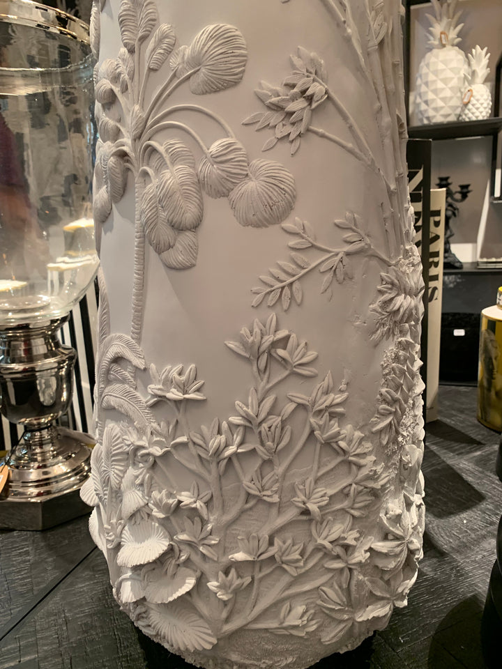 Handcrafted large decorative jungle themed vase white