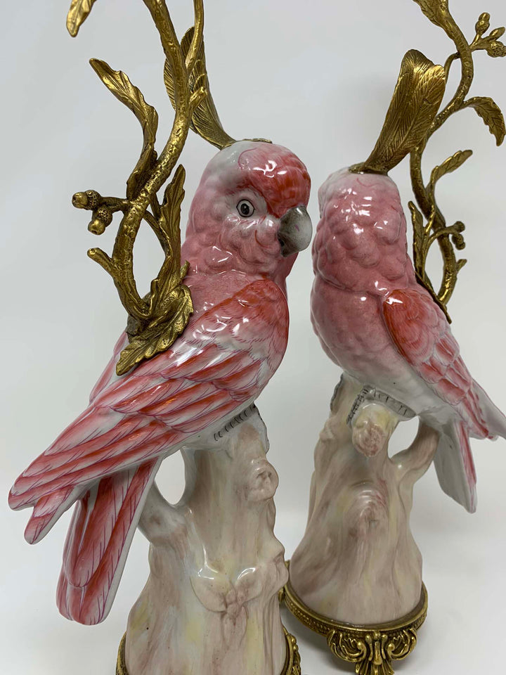 PINK PARROT CANDLE HOLDER (PAIR), Pink Parrot Tapered Candle Stick Holder Ornament Figure Sculpture Decoration