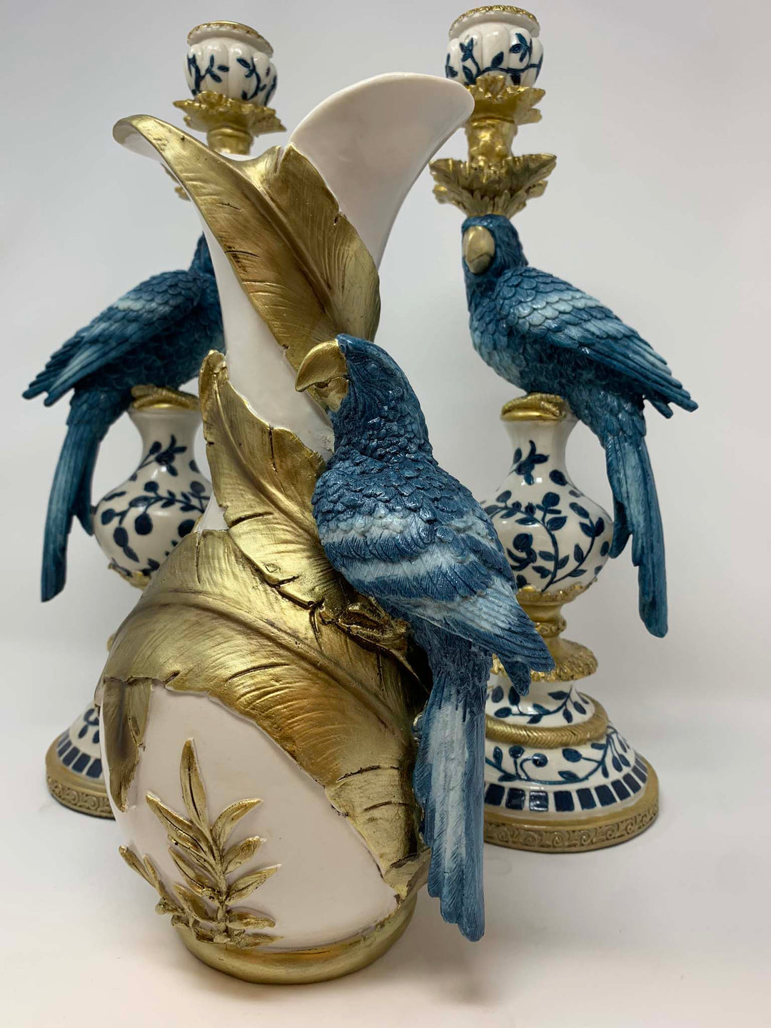 Blue Parrot Vase, Decorative Bird Vase 35cm