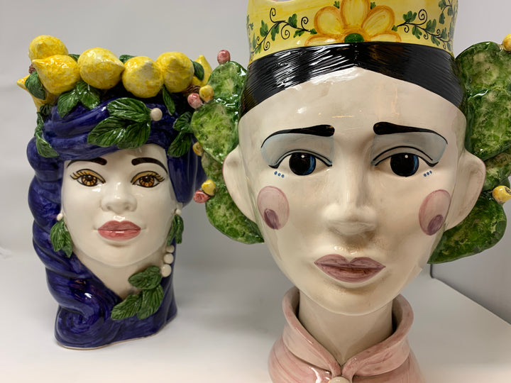 Moro Head vases, Lady Sicily Vase head, Italian handmade ceramic vase, lemon head vase Italy 