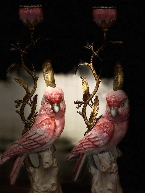 Coral Parrot Candleholder, Candlesticks in PINK, pink bird candlesticks ,Candlesticks in PINK