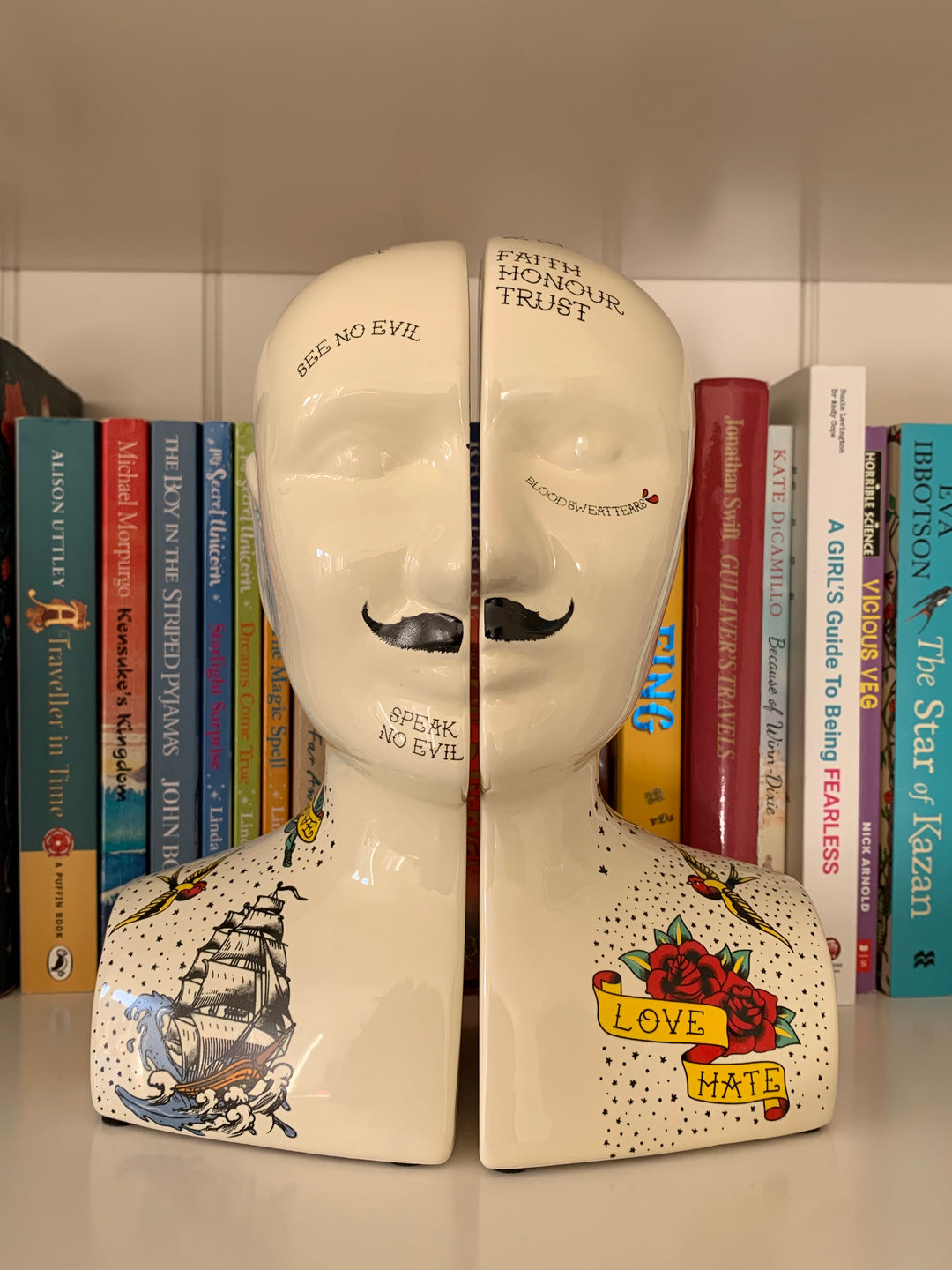 Large Phrenology Head Bookends – Ceramic Bookends