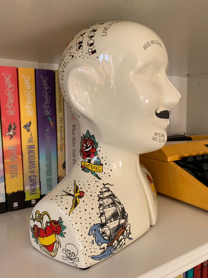 Large Phrenology Head Bookends – Ceramic Bookends