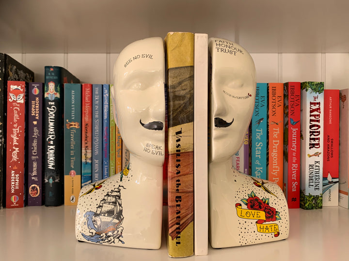 Large Phrenology Head Bookends – Ceramic Bookends