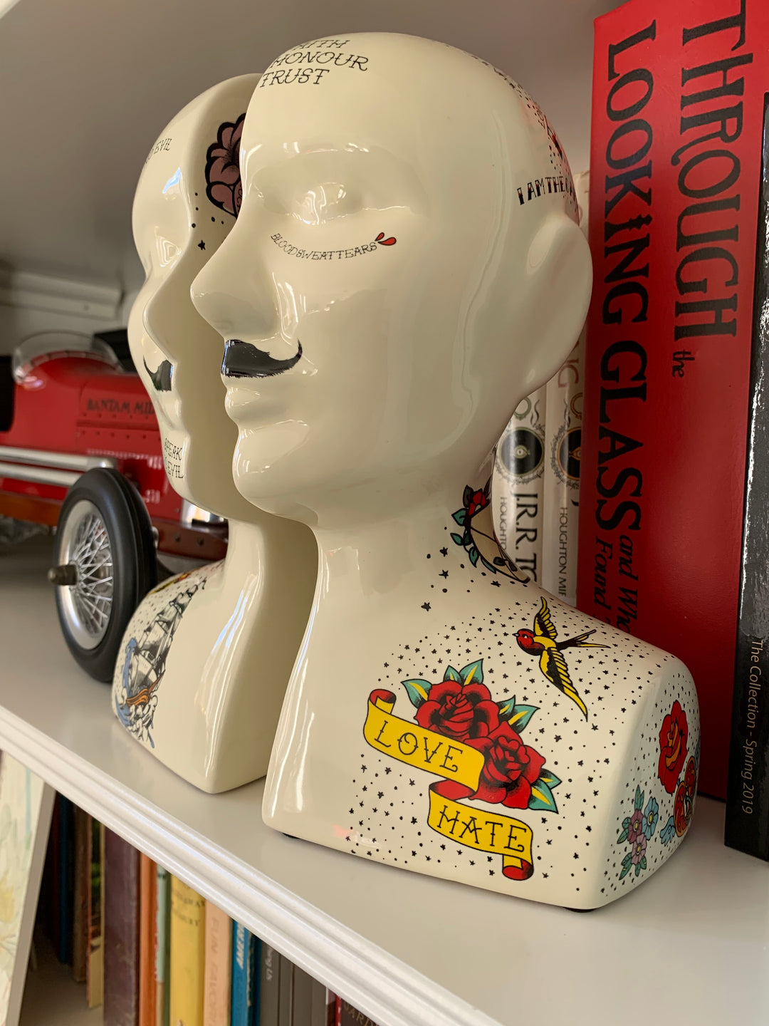 Large Phrenology Head Bookends – Ceramic Bookends