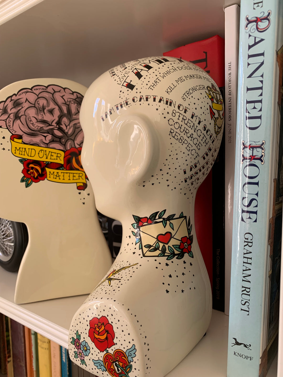 Large Phrenology Head Bookends – Ceramic Bookends