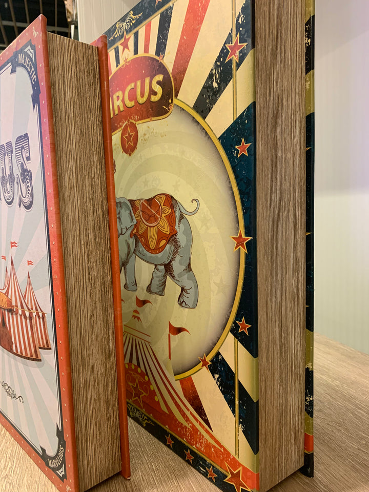 American Circus Book Box Set, Circus Dumbo Storage Boxes, wooden book boxes
