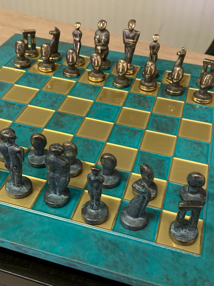 Large Chess Set, Cycladic Art Metal Chess Set
