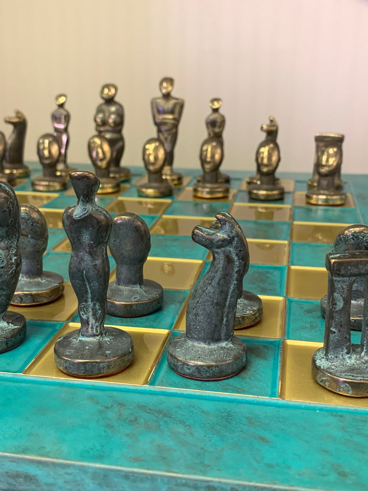 Large Chess Set, Cycladic Art Metal Chess Set